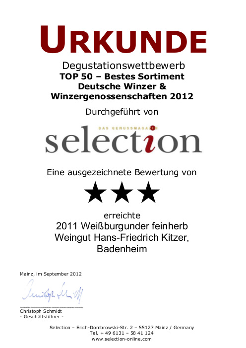 2011 weissburgunder feinherb selection urkunde