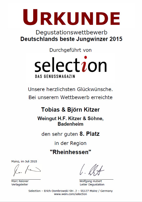 Jungwinzer 2015 selection urkunde